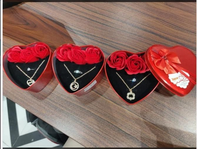 Floweraura Sparkling Love Adornments Jewelry & Artificial Flower in Heart Red Box Valentine's Gift